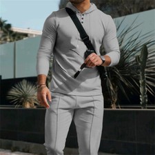 Men Waffle Tracksuit Outfit 2-Piece Set Long Sleeve Sweatshirt and Pants Suits