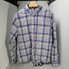 Old Navy Button Up Shirt Men's Classic Grey/Blue Plaid Long Sleeve Casual