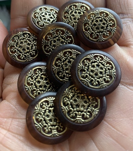 Tortoiseshell / Gold Effect Maple Wood Style Shank Buttons / 20mm Pack Of 30 - Picture 2 of 4