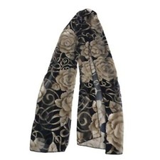Black Scarf With Shimmering Gold Roses Sheer Light Weight