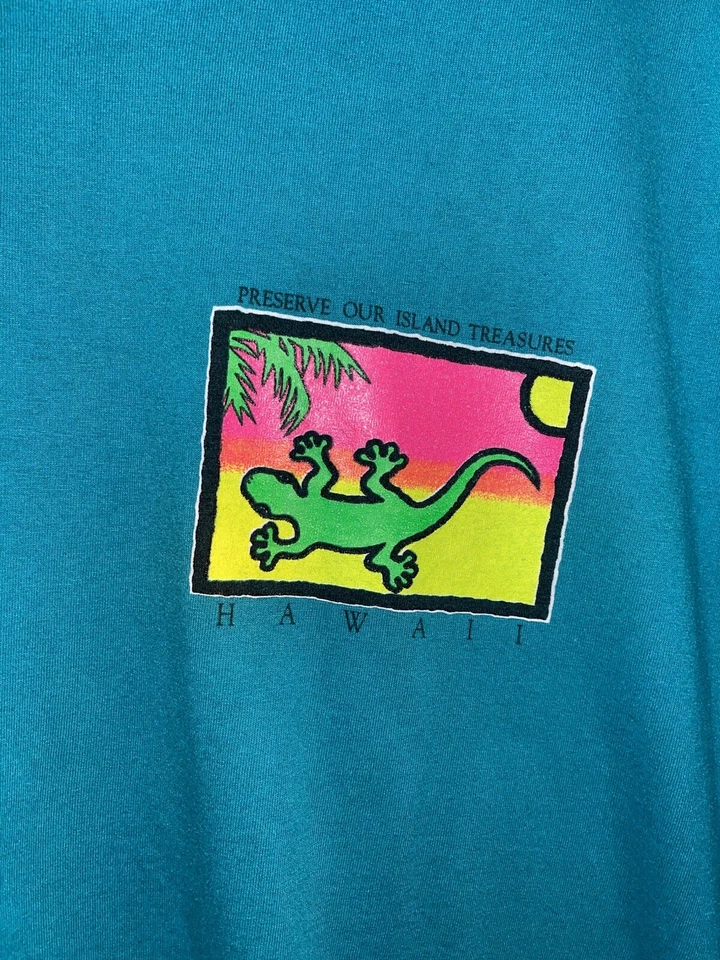Vintage Hawaii Preserve Island Treasures Single Stitch Gecko Shirt XL Surf - Image 2 of 4