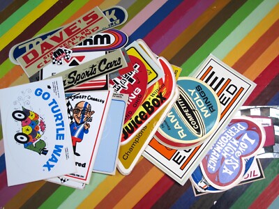 vtg 1960s 1970s Auto Racing sticker - PSP Parma RFI Milton Juice Box Tires+