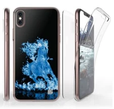 Apple IPHONE X Blue Flaming Horse Cell Phone Case Slim 360 Tri Max Flexible