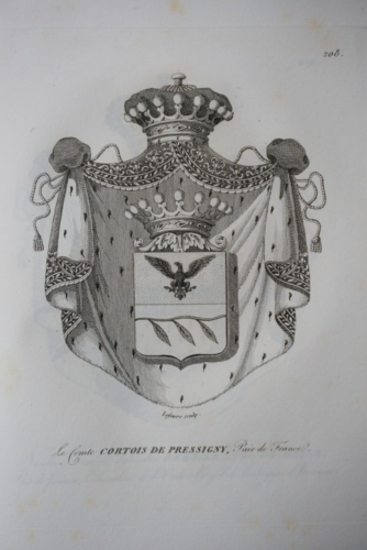 GRAVURE BLASON HERALDIQUE COMTE CORTOIS DE PRESSIGNY ARMOIRIES RESTAURATION 1815 - Photo 1/4