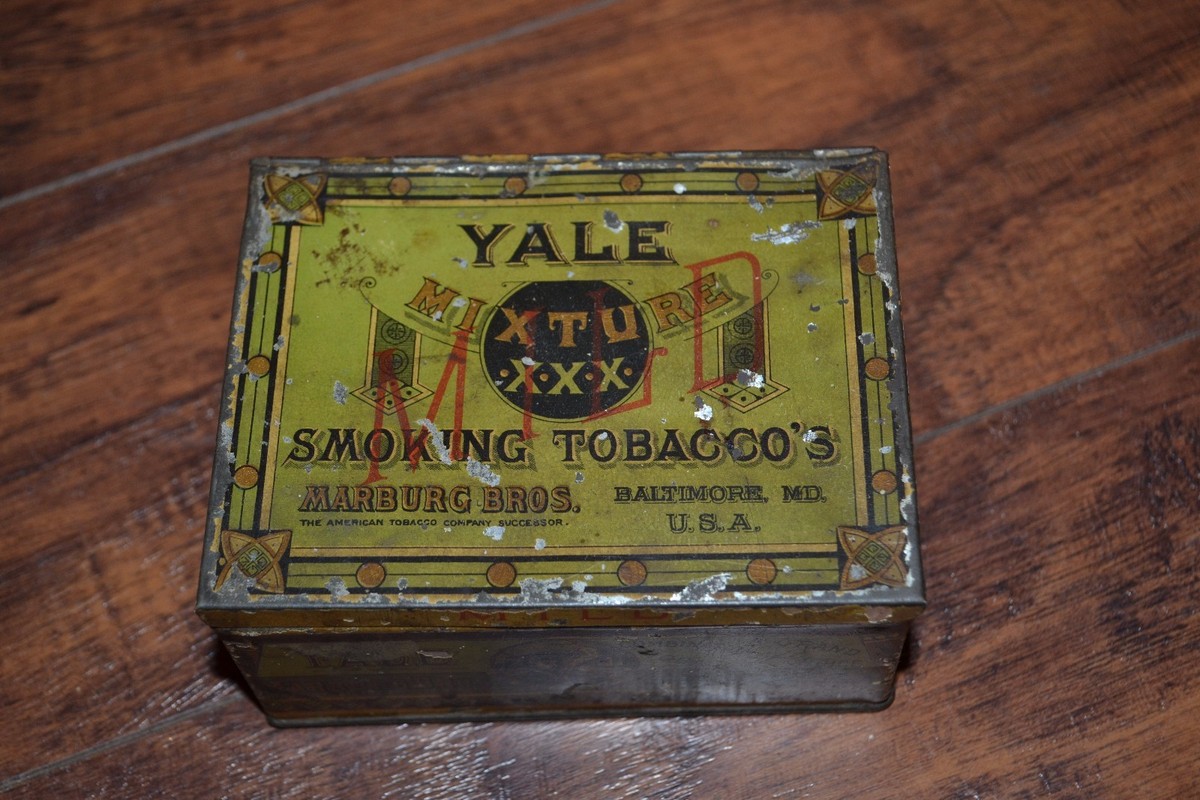 yale discount tobacco vintage Mixture Smoking tin, Marburg Bros Baltimore, MD DISCOUNT TOBACCO N VAPOR -
