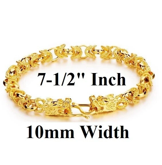 Brazalete de cadena de eslabones de dragón de 10 mm de ancho relleno de oro amarillo de 24k 7,5" D731 Foto 4 de 4