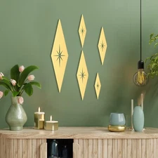 Yaocom 5 Pieces Midcentury Modern Vintage Style Starburst Metal Wall Decor Mi...