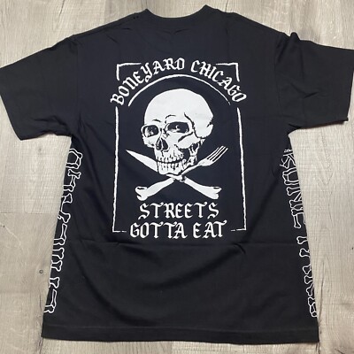 Boneyard Chicago Shirt Mens Medium Black Skull Graphic Short Sleeve Spell Out