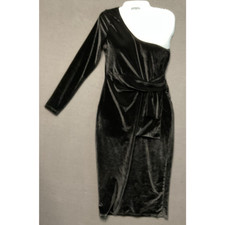 One Shoulder Black Velvet Dress Size Med Faux Wrap Bodycon Cocktail Gown