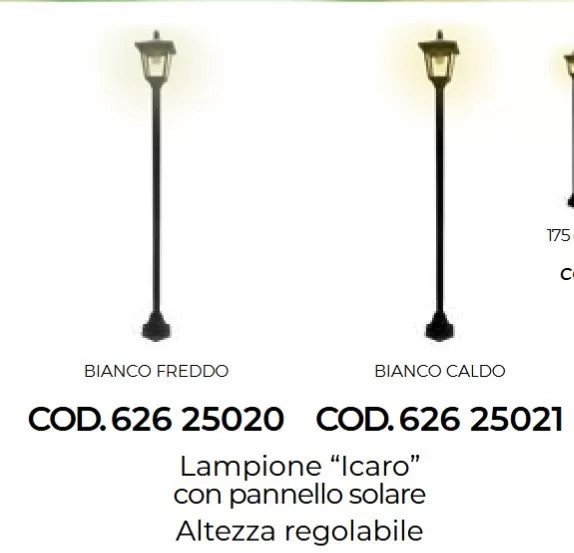 Lampione Esterno Icaro Solare IP44: Regolabile 75-175cm LED Dual White