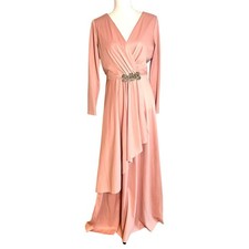 Vintage 1980s Blush Pink Mother of the Bride Maxi Dress Beaded Waist Gown Medium
