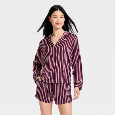 Women Luxury Collection Satin Notch Collar Long Sleeve Shirt and Shorts Pajama