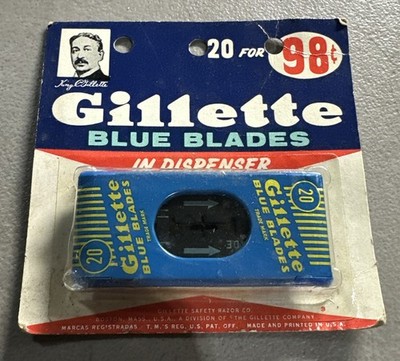 Vintage Gillette 20 Blue Razor Blades New In Package.  Made in USA.