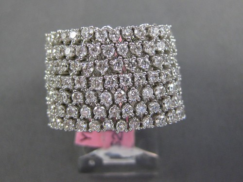 LARGE 3.28CT DIAMOND 18K WHITE GOLD MULTI ROW FLEXIBLE ETERNITY ANNIVERSARY RING - Picture 6 of 10