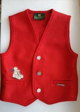 Vintage GIESSWEIN Kids Red Boiled Wool Vest Austrian Trachten Loden Embroidered