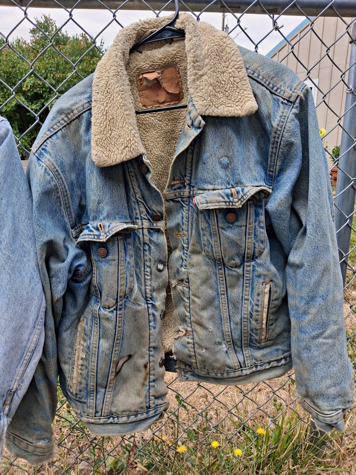 Vintage Denim Jacket Sherpa Size M/L Burnout Hesher Punk Jacket. Amazing Patina image 1