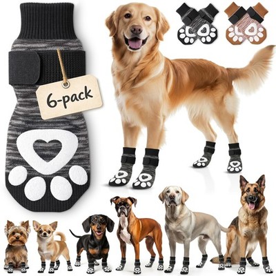 Anti Slip Dog Socks - 6 Pack | Dog Socks to Prevent Paw Licking, Add Traction...