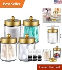 4pc Glass Apothecary Jars with Waterproof Labels - Essential Bathroom Organizers