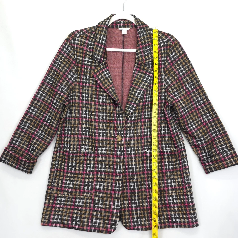 Cato клетку Blazer женщин L коричневый розовый одна кнопка длинным рукавом Куртка Пальто Academia - Изображение 4 из 4