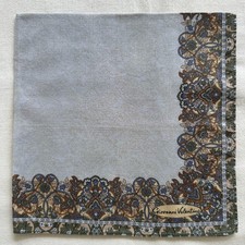 VTG Handkerchief Plain Gray Cotton Border Floral Arch Flourish Pocket Square 16"