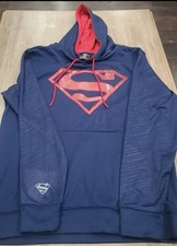 Superman Mens Sweatshirt Blue Red Size Small Pullover Hood Long Sleeve - NWT