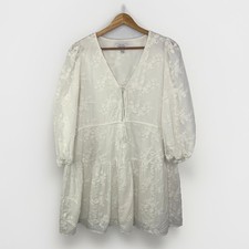 & Other Stories Mini Dress White Floral Embroidered Babydoll EU 40 = US M