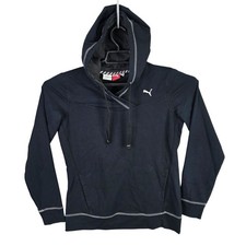 Womens Black Puma DryCELL Hoodie Sweatshirt Drawstring Cotton Blend Stretch S