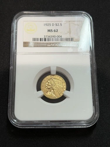 1925-D GOLD Indian Head $2.50 Quarter Eagle CERTIFIED NGC MS 62