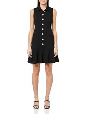 KARL LAGERFELD Buttons Sleeveless Collared A Line Dress Black Size 16 $148 SALE