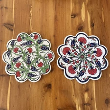 SET OF 2 TRADITIONAL IZNIK TURKISH CERAMIC ART TRIVET, WALL HANGING, OR COASTER