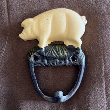 Handpainted Pig Cast Iron Wall Hook Farmhouse Vintage