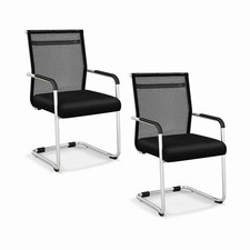 Set of 2 Stackable Office Reception Chairs Mid Back Guest Chairs Mesh Fabric