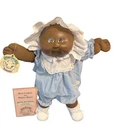 1984 Cabbage Patch Kids, Bald, Brown Eyes, African (AF), HM3, OK, Blue Dress