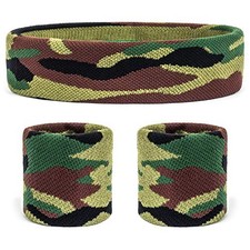 Camo Headband/Wrist Band Set - Camouflage Sweatbands for Camo Green
