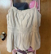 Time and Tru Off-Shoulder Peasant Blouse Beig...