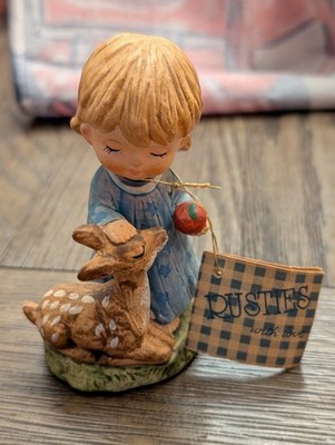 Vintage Rusties Girl With Fawn Ceremic Figurine With Tag