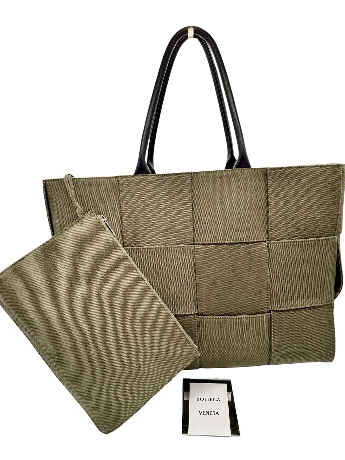 Bottega Veneta Bag Arco Canvas Leather Olive Unisex Handbag Tote Large