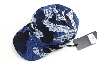 John Richmond Men Cap M Blue Military Pattern Logo Cotton Twill