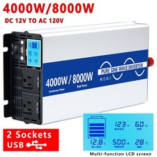 4000w 8000w Pure Sine Wave Power Inverter Converter Dc 12v To Ac 110v 120v Lcd