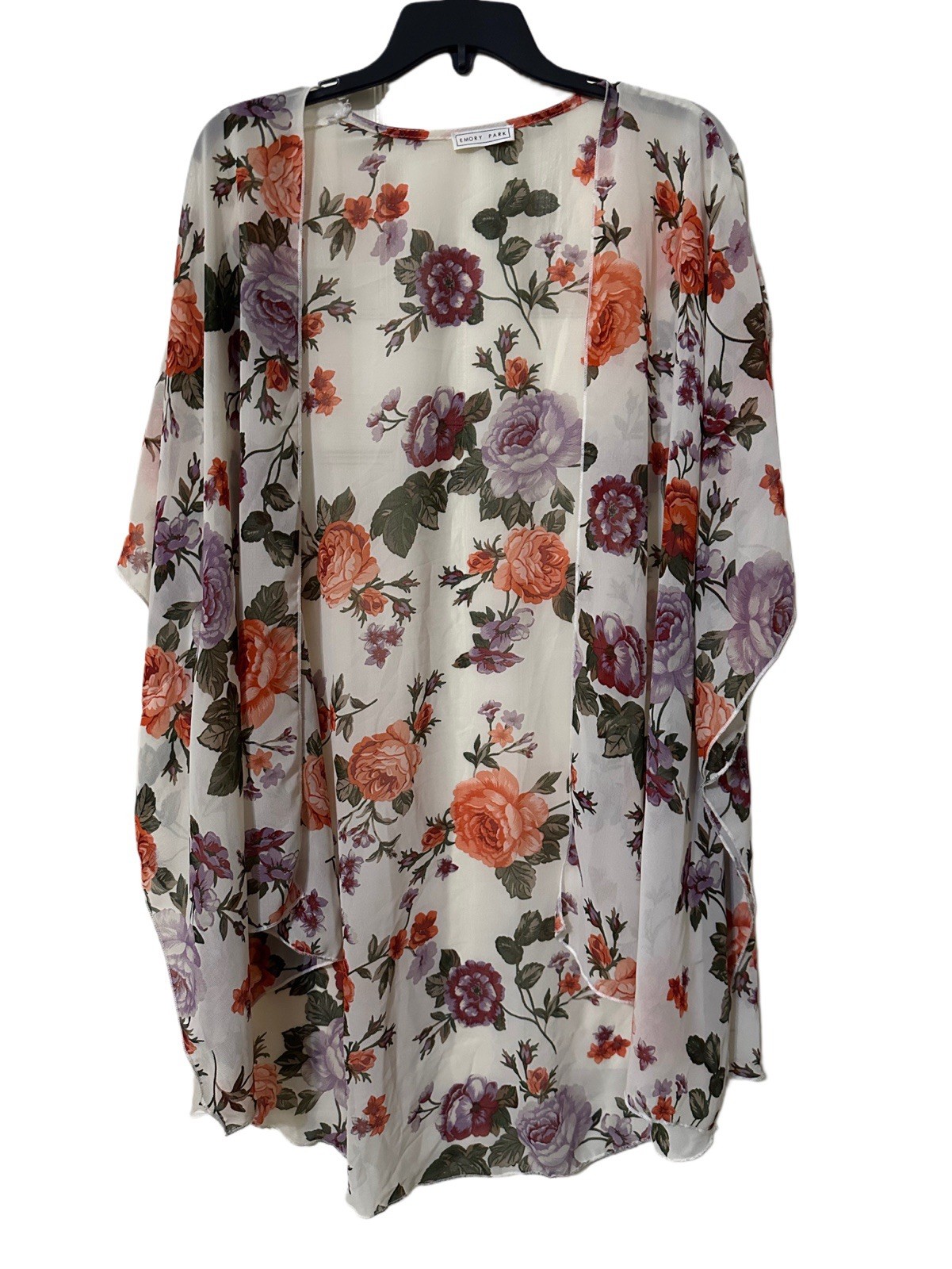 Emory Park Sheer Cardigan Women’s Size XL White Floral Open Front Casual Top