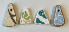 4 LOVELY SEA GLASS DRILLED BEACH POTTERY PENDANTS SURF TUMBLED JEWELRY P119