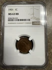 1901 INDIAN  1 CENT NGC MS63 RED BROWN