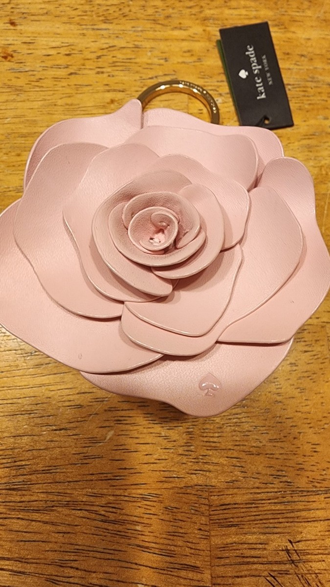 NWT Kate Spade FLORA Flower 3D Rose Coin Purse Keychain Charm Pink