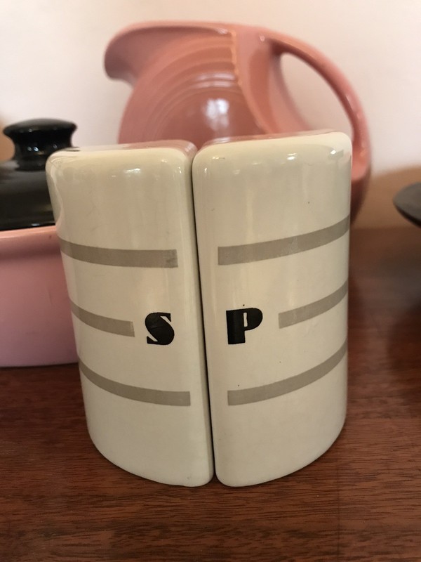 Vintage Art Decco Style White Silver Ceramic Salt & Pepper Shakers No corks