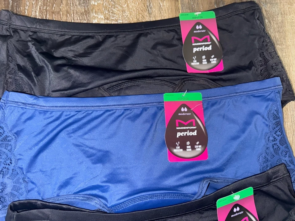 Maidenform ~ Womens Period Hipster Leak Protection Underwear Panties 3-Pair ~ L - Image 3 of 4