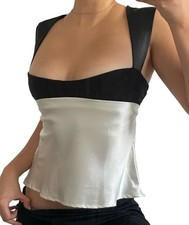 xxxiticat Women's Patchwork Satin Tank Top Sleeve Color Block Medium, White