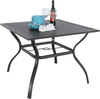 37'' Patio Table for 4, Metal Outdoor Dining Table with E-Coating, Square Steel