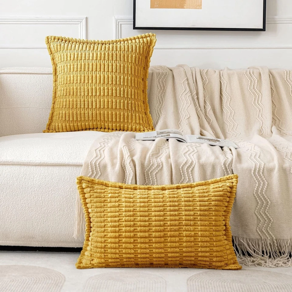 Chic Mustard Yellow Striped Throw Pillow Covers - 18x18, Set of 2 for Home Decor - Image 4 of 4