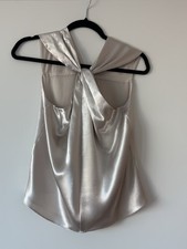 Ann Taylor Twist Neck Satin Silver Halter Top, Size XS, NWOT