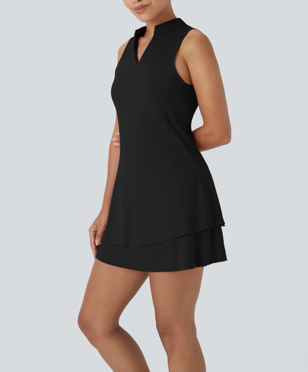 New Halara Tiered Ruffle Cool Touch Mini Golf Dress Black Size Small